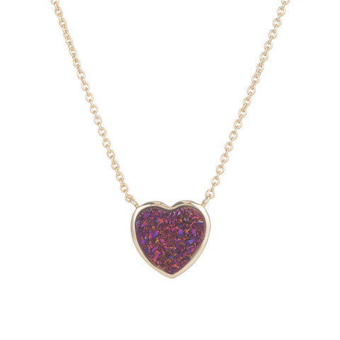 Druzy Heart Necklace in Garnet
