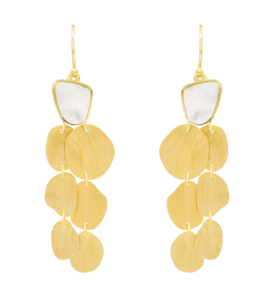 Flat Mother of Pearl Gold Chandelier Earrings
