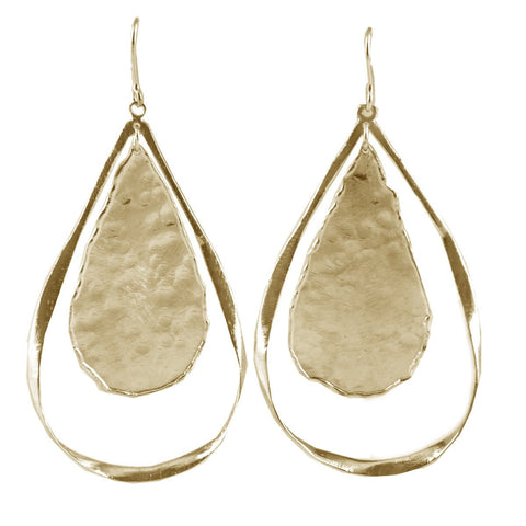 Hammered Drop Earrings in Gold