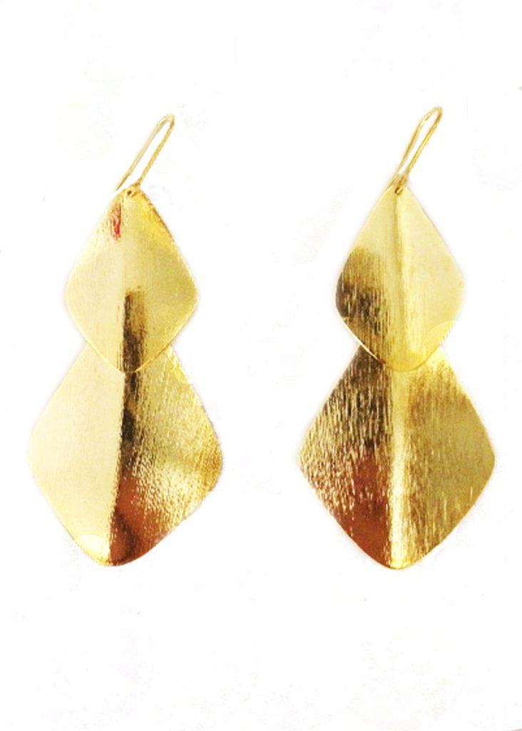 Double Bent Leaf Chandelier Earrings in Gold