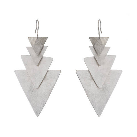 Triangle Tiered Earrings in Rhodium
