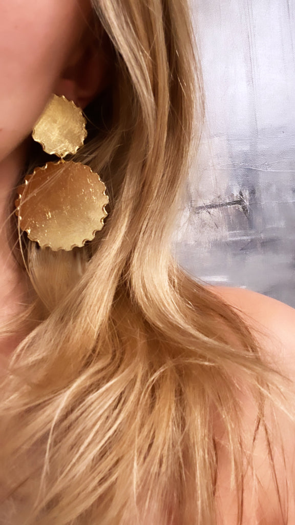 Double Disc Gold Earrings